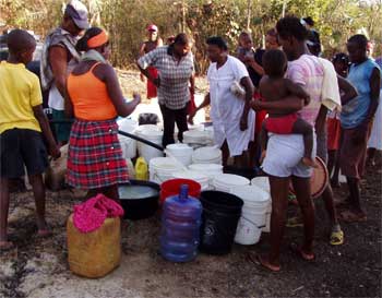 Villagers getting water
